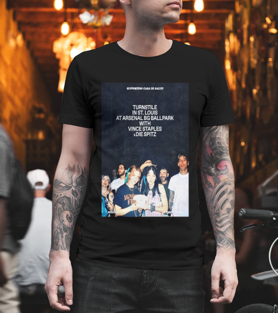 Turnstile St. Louis Arsenal BG Ballpark Vince Staples Die Spitz October 2026 Supporting Casa De Salud Missouri T-Shirt