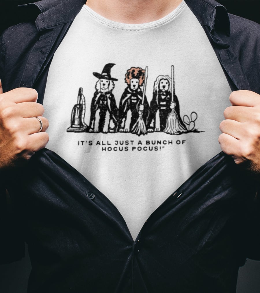 Three Dog 2026 Halloween It's All Just A Bunch Of Hocus Pocus Witches With Brooms T-Shirt