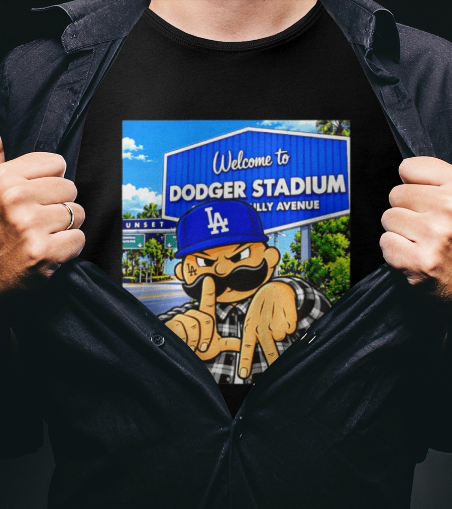 Welcome To Dodger Stadium Sunset Billy Avenue LA Dodgers Cholo T-Shirt