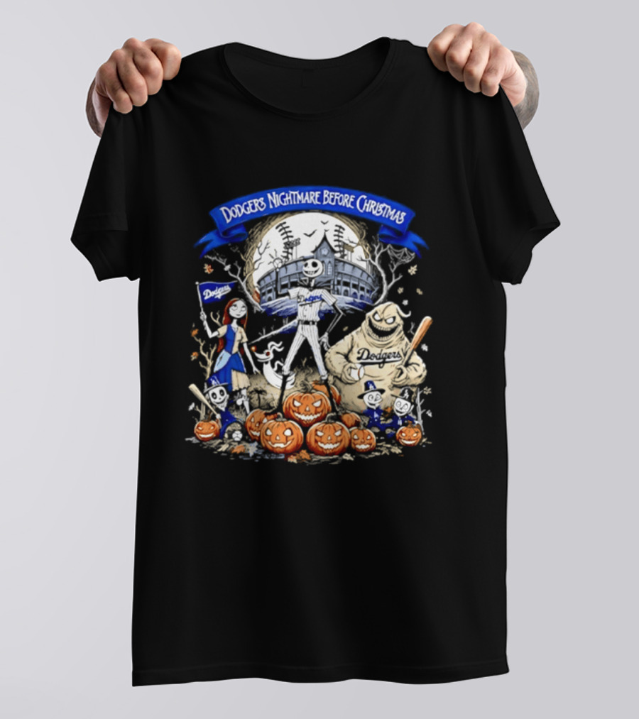 Dodgers Nightmare Before Christmas Halloween 2026 Jack Skellington Oogie Boogie Pumpkin Patch T-Shirt