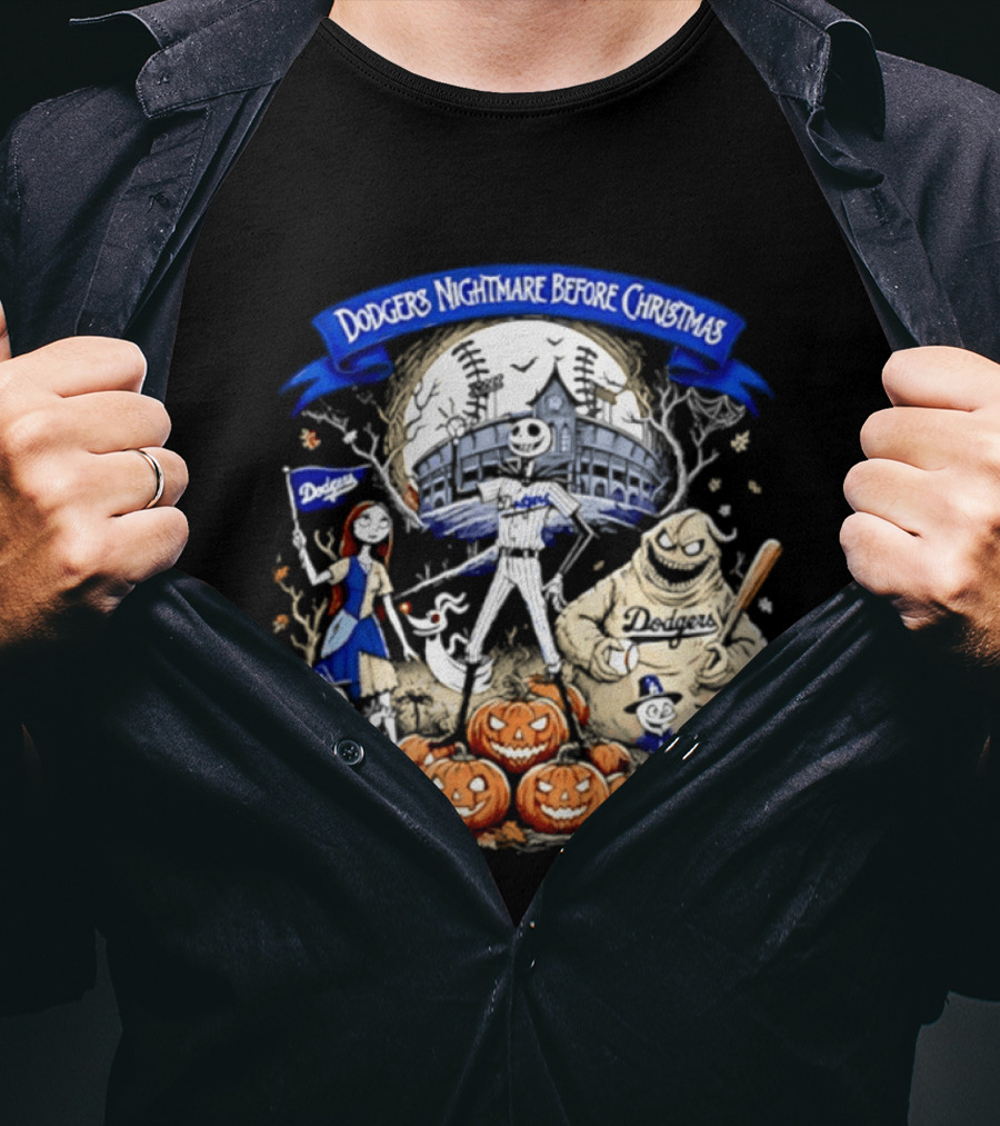 Dodgers Nightmare Before Christmas Halloween 2026 Jack Skellington Oogie Boogie Pumpkin Patch T-Shirt