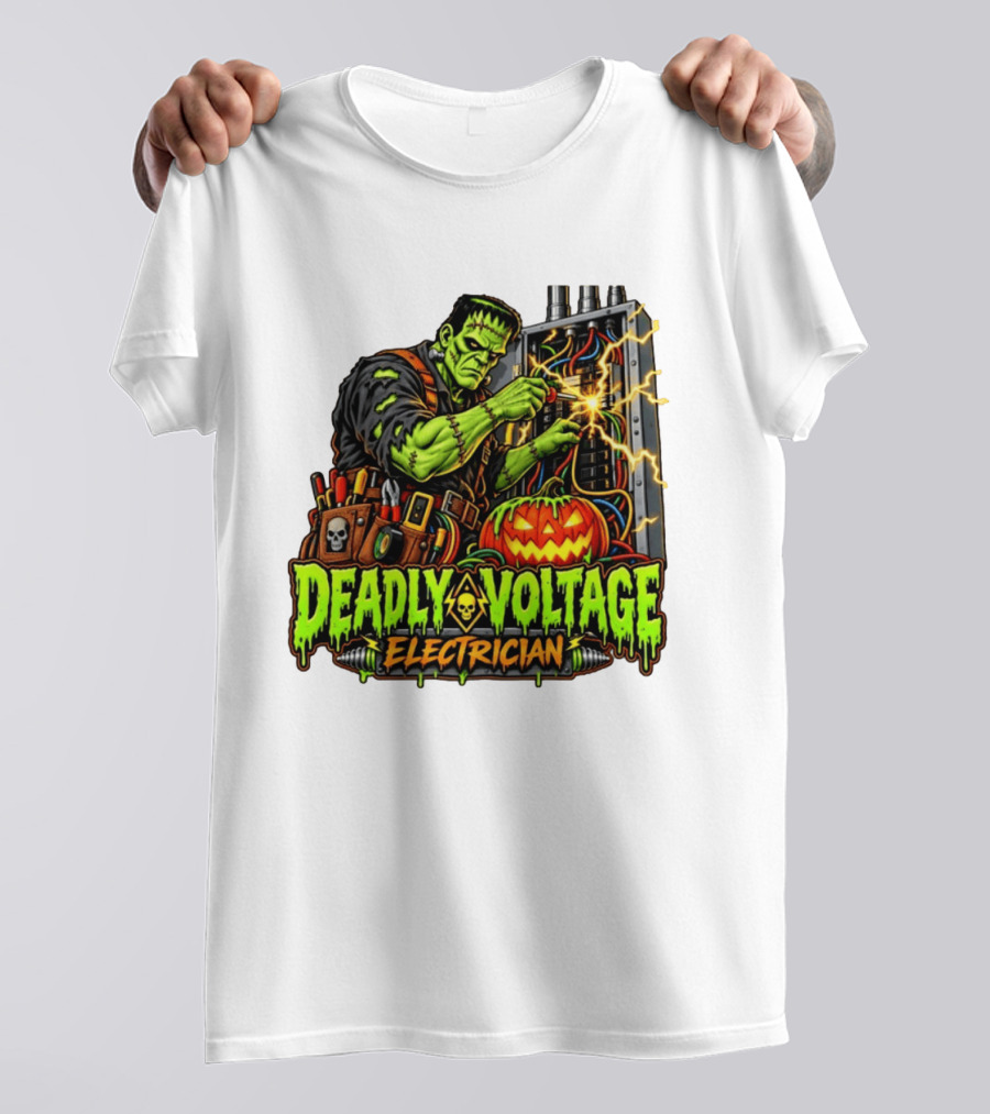 Deadly Voltage Electrician Frankenstein Halloween 2026 T-Shirt