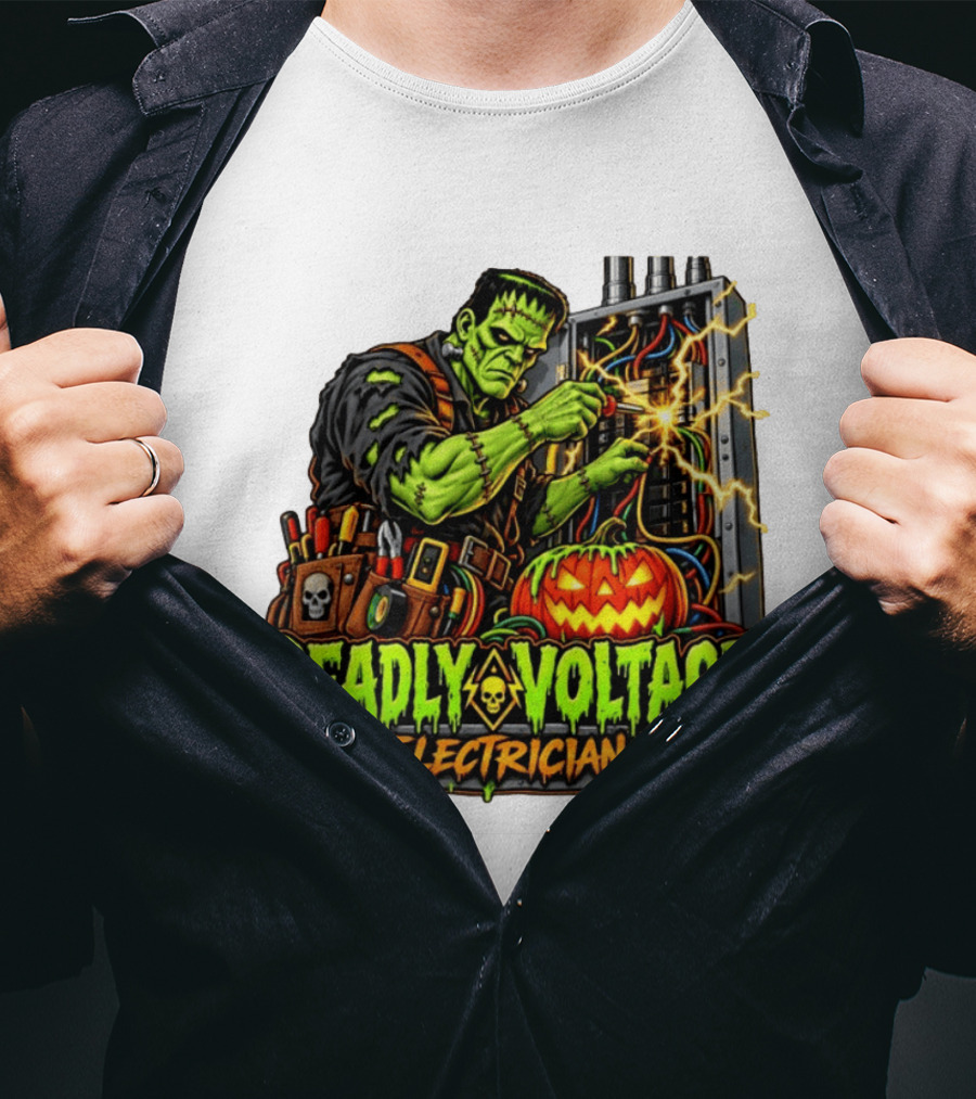 Deadly Voltage Electrician Frankenstein Halloween 2026 T-Shirt
