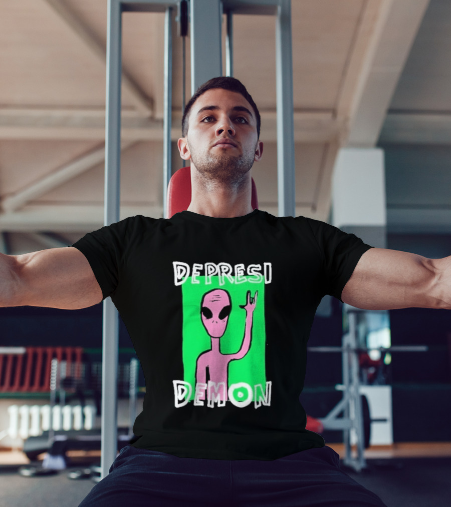 Depresi Demon Pink Alien Rock On Meme T-Shirt