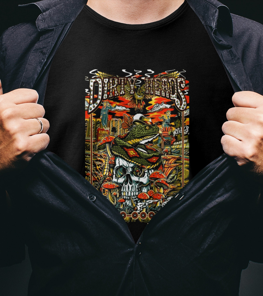 Dirty Heads Las Vegas 2026 Event With Snake Skull And Neon Lights T-Shirt