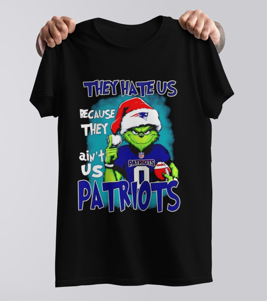 New England Patriots Grinch Santa 2026 They Hate Us Because They Ain't Us T-Shirt