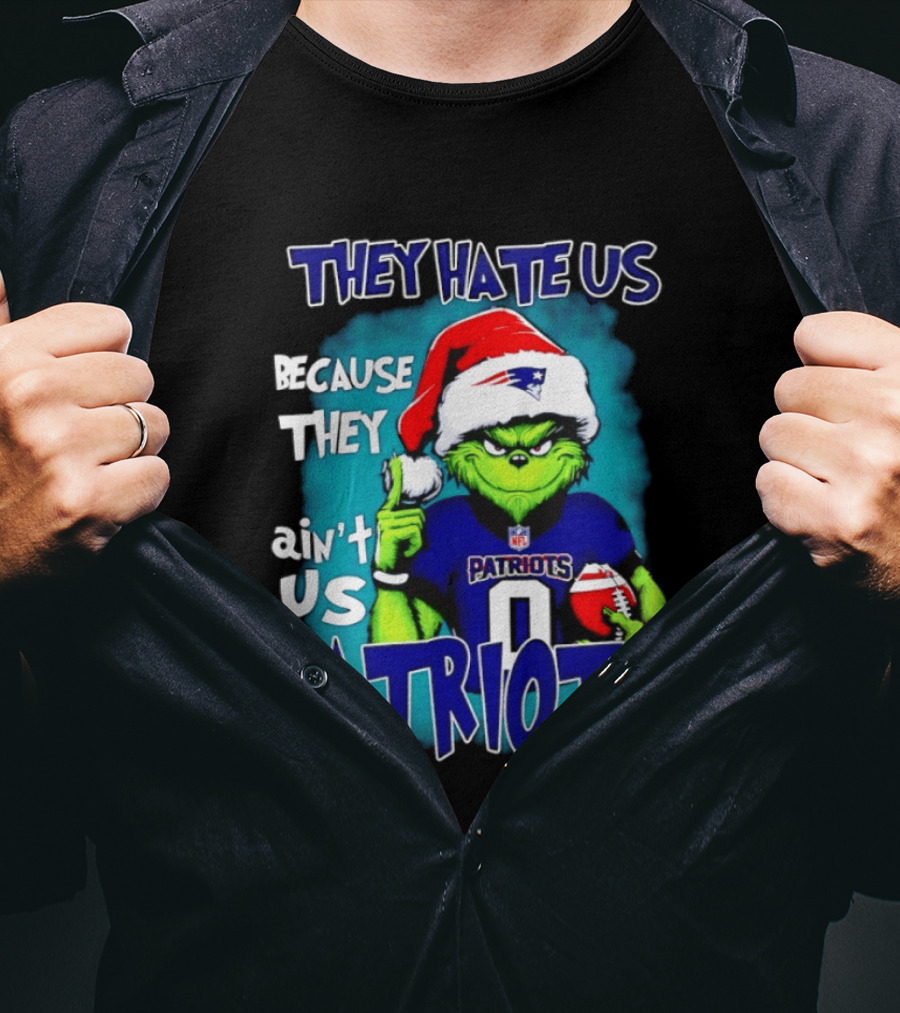 New England Patriots Grinch Santa 2026 They Hate Us Because They Ain't Us T-Shirt