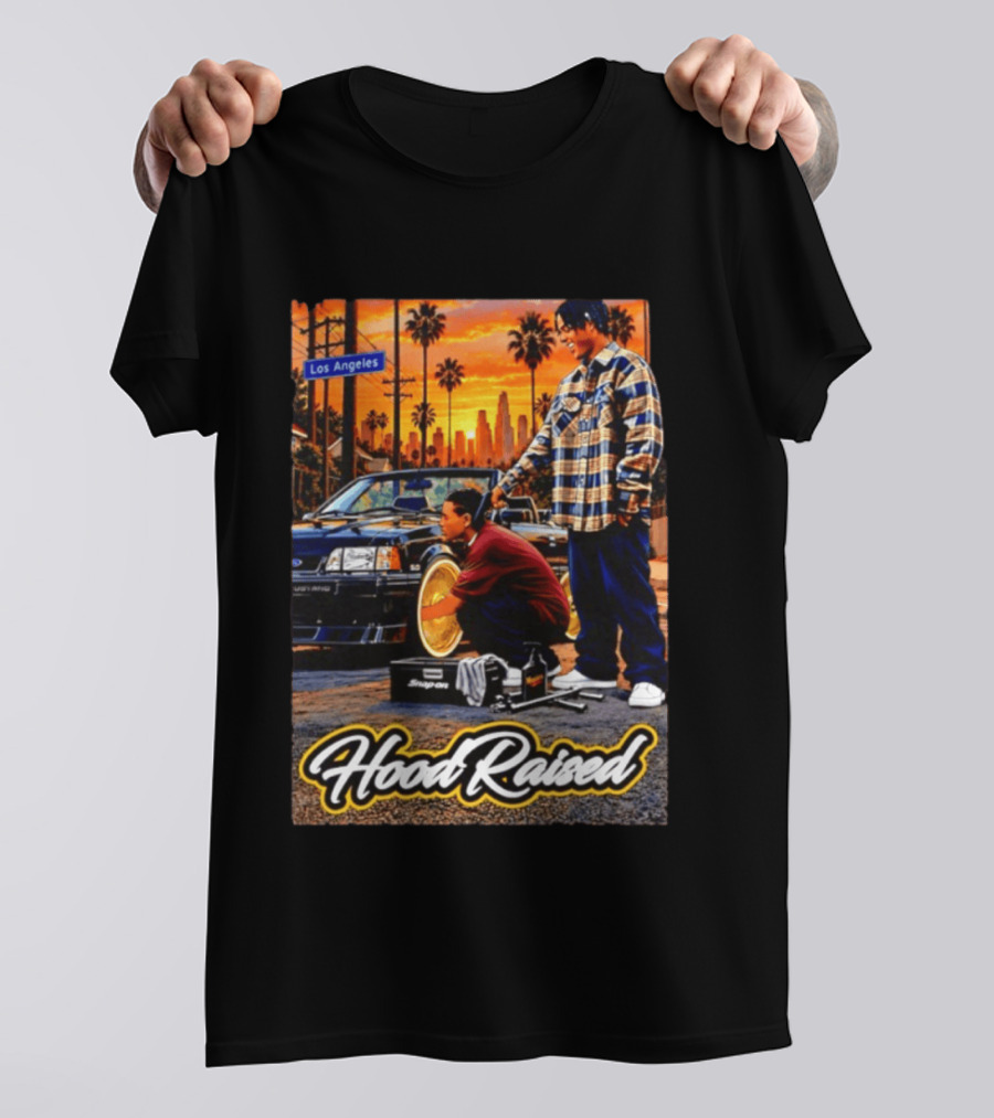 Hood Raised Los Angeles Ford Mustang Enthusiast Scene T-Shirt