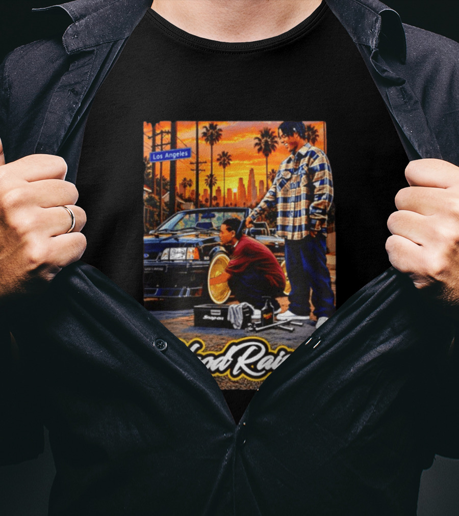 Hood Raised Los Angeles Ford Mustang Enthusiast Scene T-Shirt