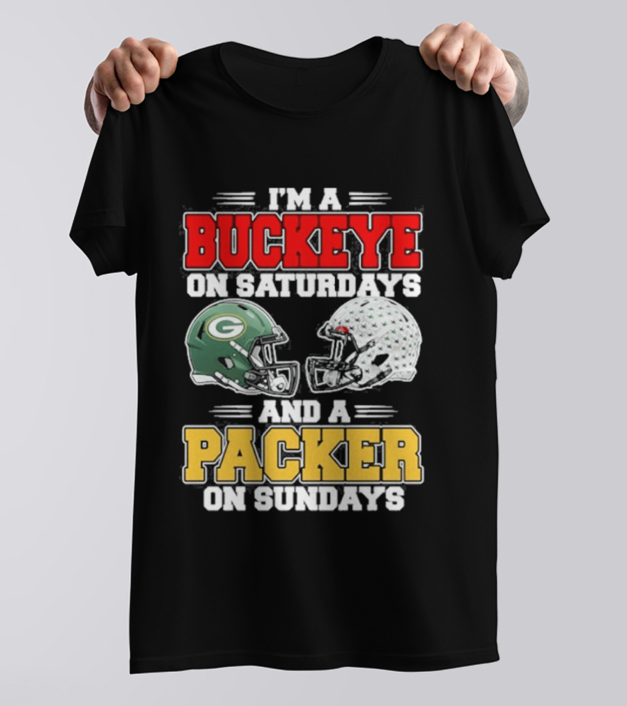Buckeye On Saturdays Packer On Sundays Football Helmets T-Shirt