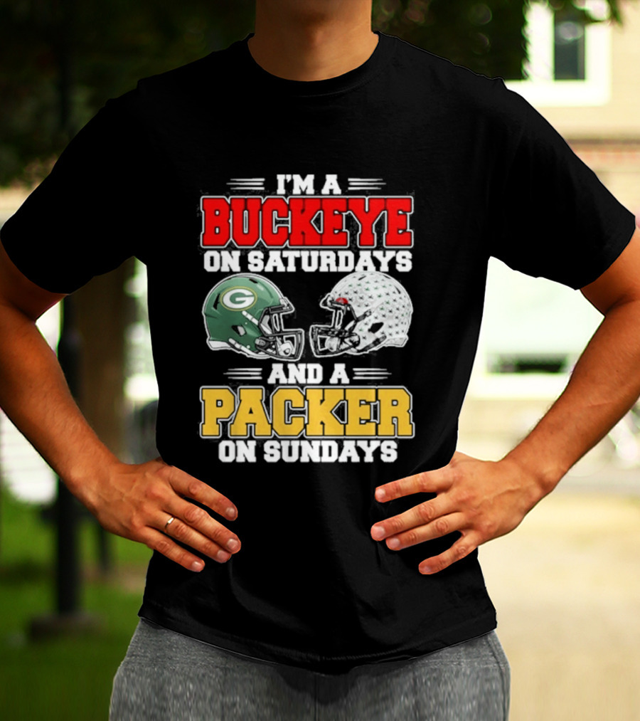 Buckeye On Saturdays Packer On Sundays Football Helmets T-Shirt