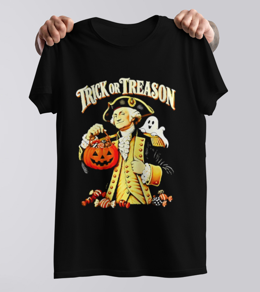 George Washington Trick Or Treason Halloween 2026 Pumpkin Ghost Candy T-Shirt
