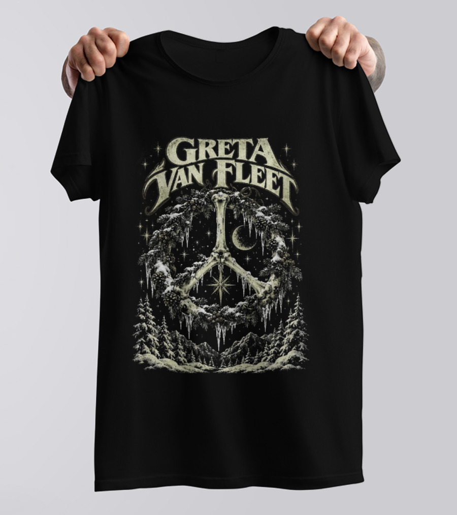 Greta Van Fleet Mystical Peace Symbol Christmas Forest Classic Rock T-Shirt