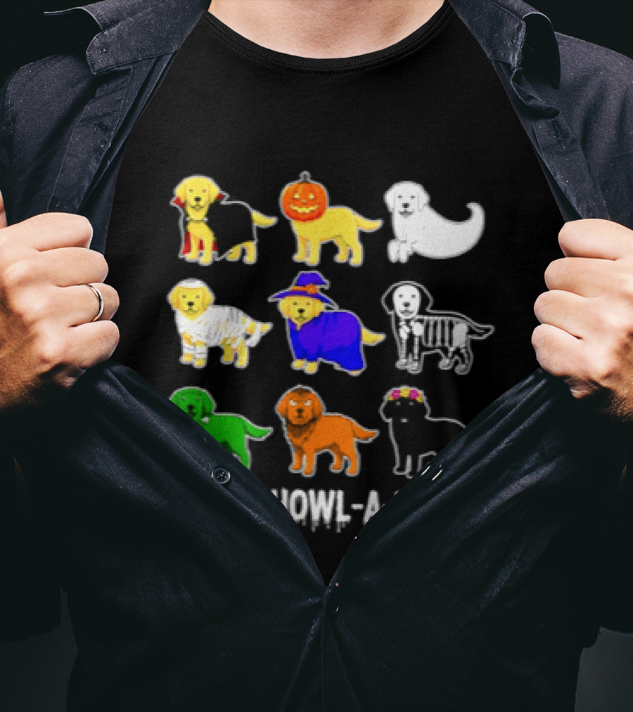 Happy Howl A Ween Dogs Halloween 2026 Pumpkin Witch Skeleton Costumes T-Shirt