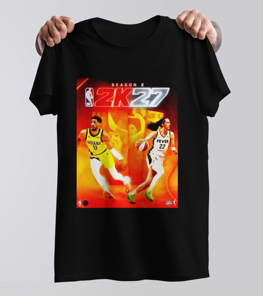 NBA 2K27 Season 2 Tyrese Haliburton Indiana And Caitlin Clark Fever Cover Athletes T-Shirt