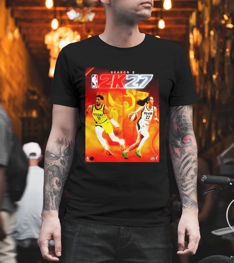 NBA 2K27 Season 2 Tyrese Haliburton Indiana And Caitlin Clark Fever Cover Athletes T-Shirt