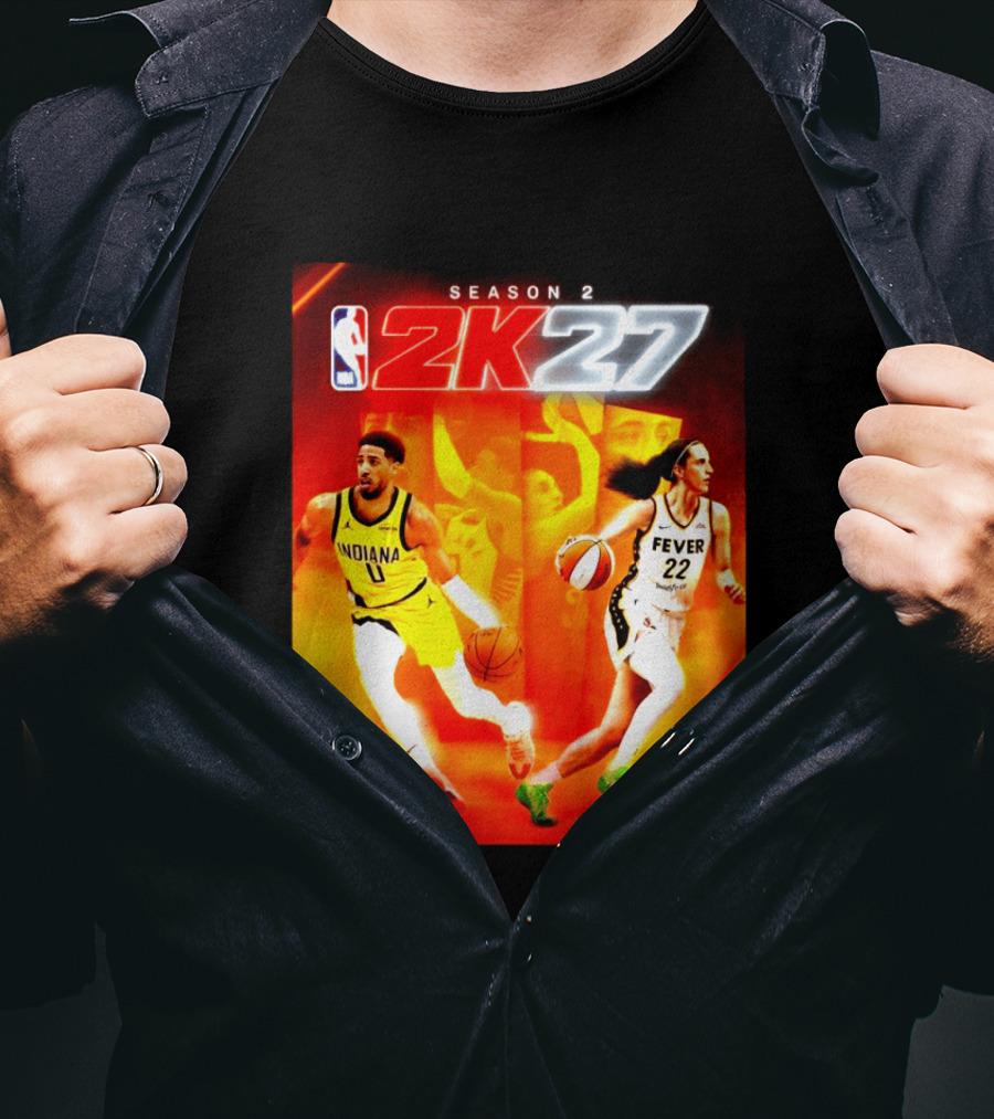NBA 2K27 Season 2 Tyrese Haliburton Indiana And Caitlin Clark Fever Cover Athletes T-Shirt