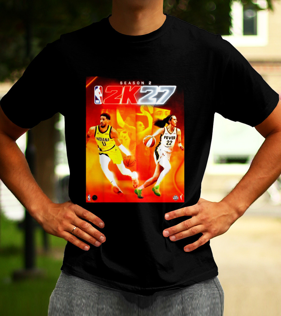 NBA 2K27 Season 2 Tyrese Haliburton Indiana And Caitlin Clark Fever Cover Athletes T-Shirt