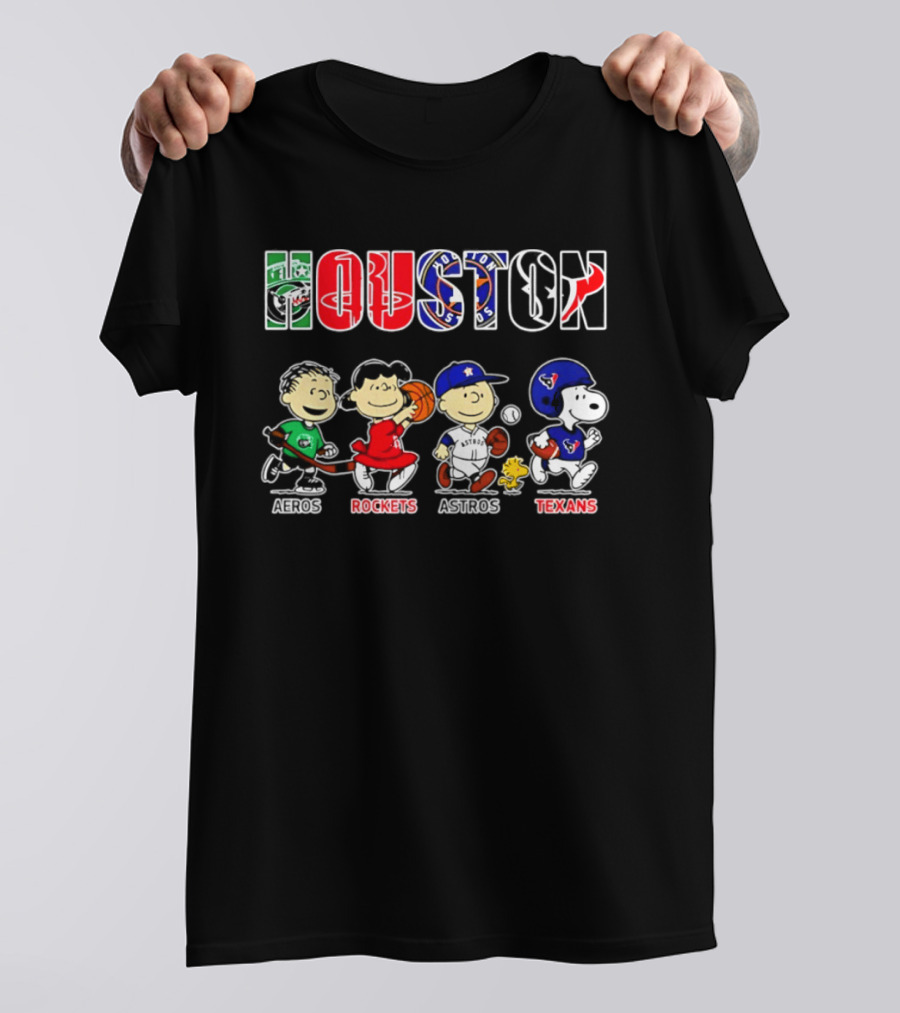 Peanuts Houston Sports Crossover Aeros Rockets Astros Texans Collaboration T-Shirt