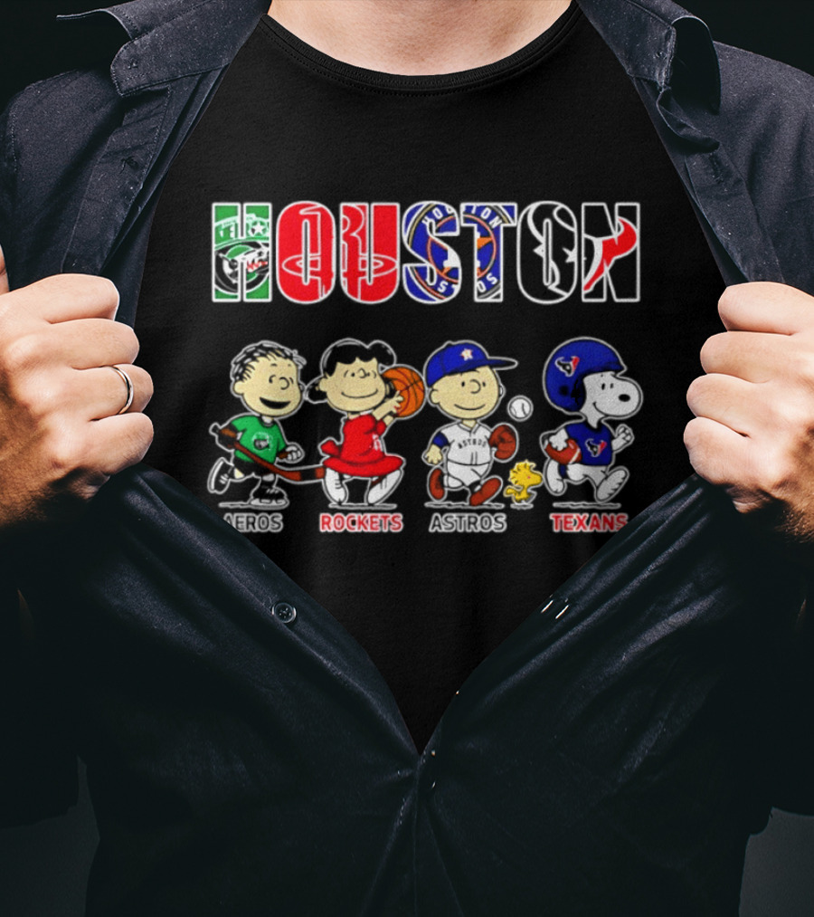 Peanuts Houston Sports Crossover Aeros Rockets Astros Texans Collaboration T-Shirt