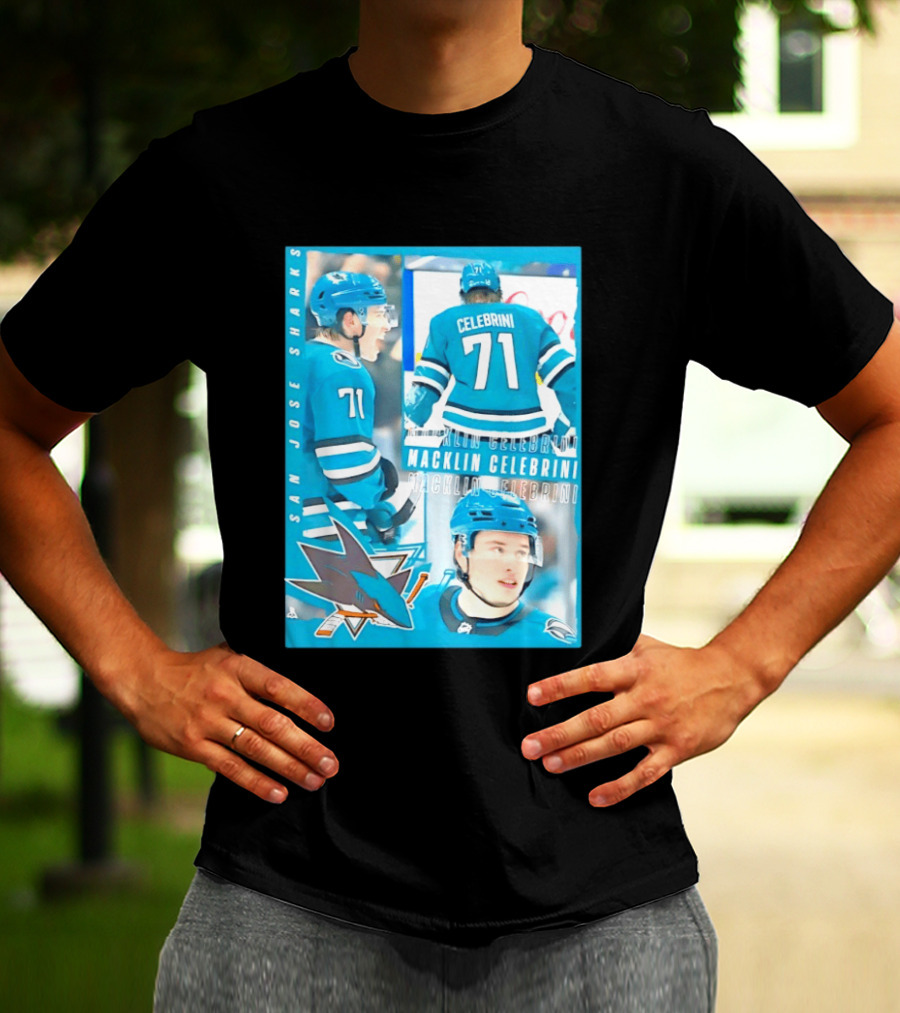 San Jose Sharks Macklin Celebrini 71 NHL 2026 All For One T-Shirt