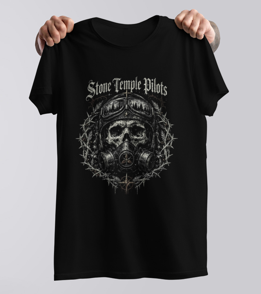 Stone Temple Pilots Gothic Skull Helmet Christmas Wreath Rock Lovers T-Shirt