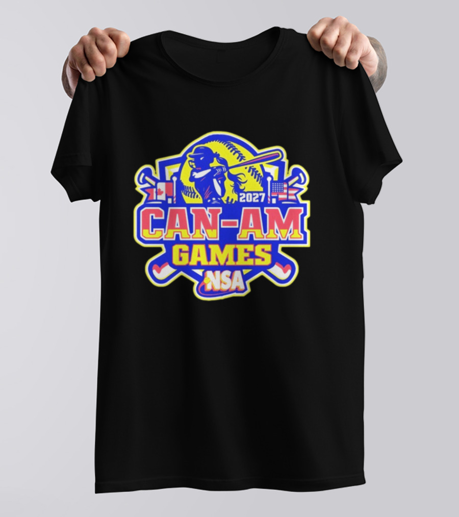2027 NSA Can Am Games Fastpitch Tournament Baseball Bat American Canadian Flags T-Shirt