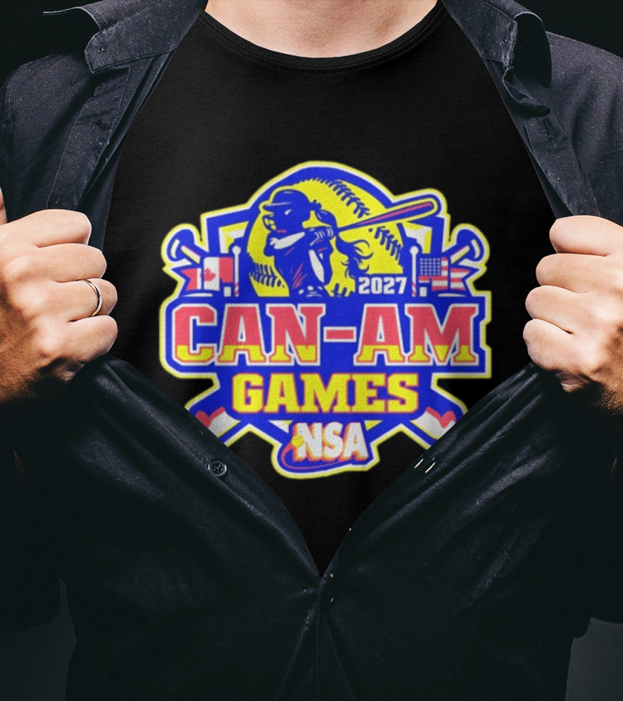 2027 NSA Can Am Games Fastpitch Tournament Baseball Bat American Canadian Flags T-Shirt