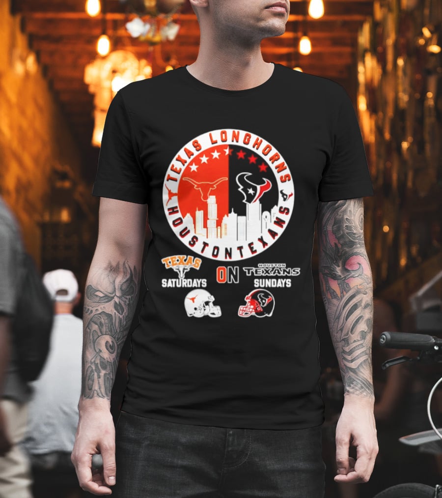 Texas Longhorns Houston Texans Saturdays Sundays Football Helmet T-Shirt
