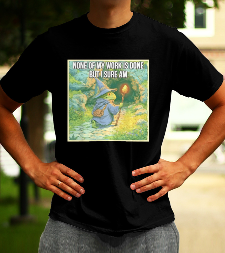 None Of My Work Is Done But I Sure Am Wizard Frog With Wand And Robe T-Shirt