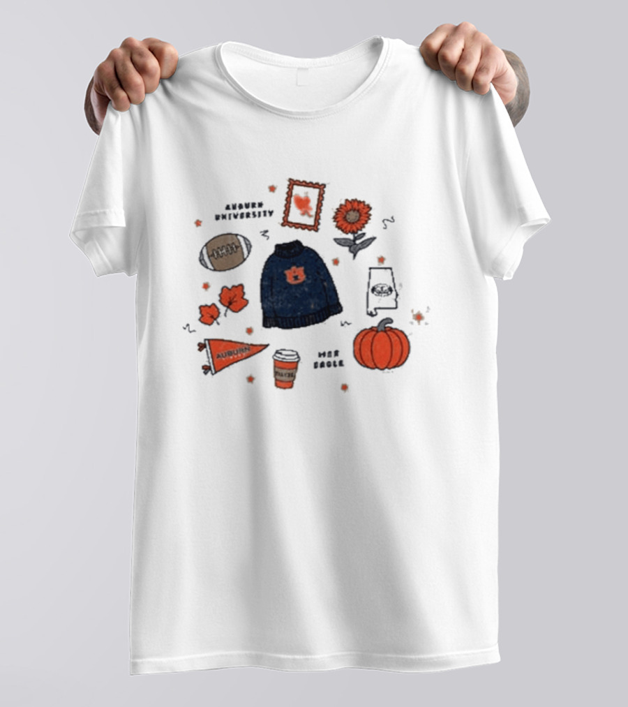 Auburn Tigers Summit Fall Scattered Sweater Football Pumpkin Leaves Latte T-Shirt