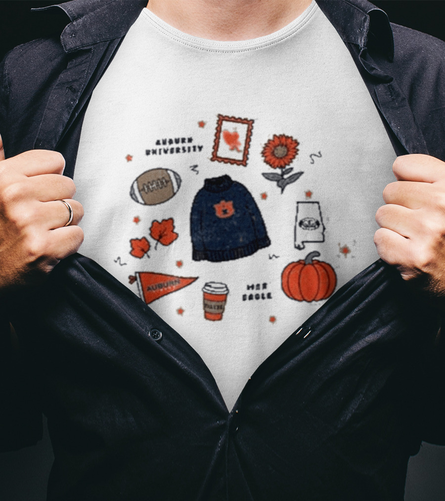 Auburn Tigers Summit Fall Scattered Sweater Football Pumpkin Leaves Latte T-Shirt