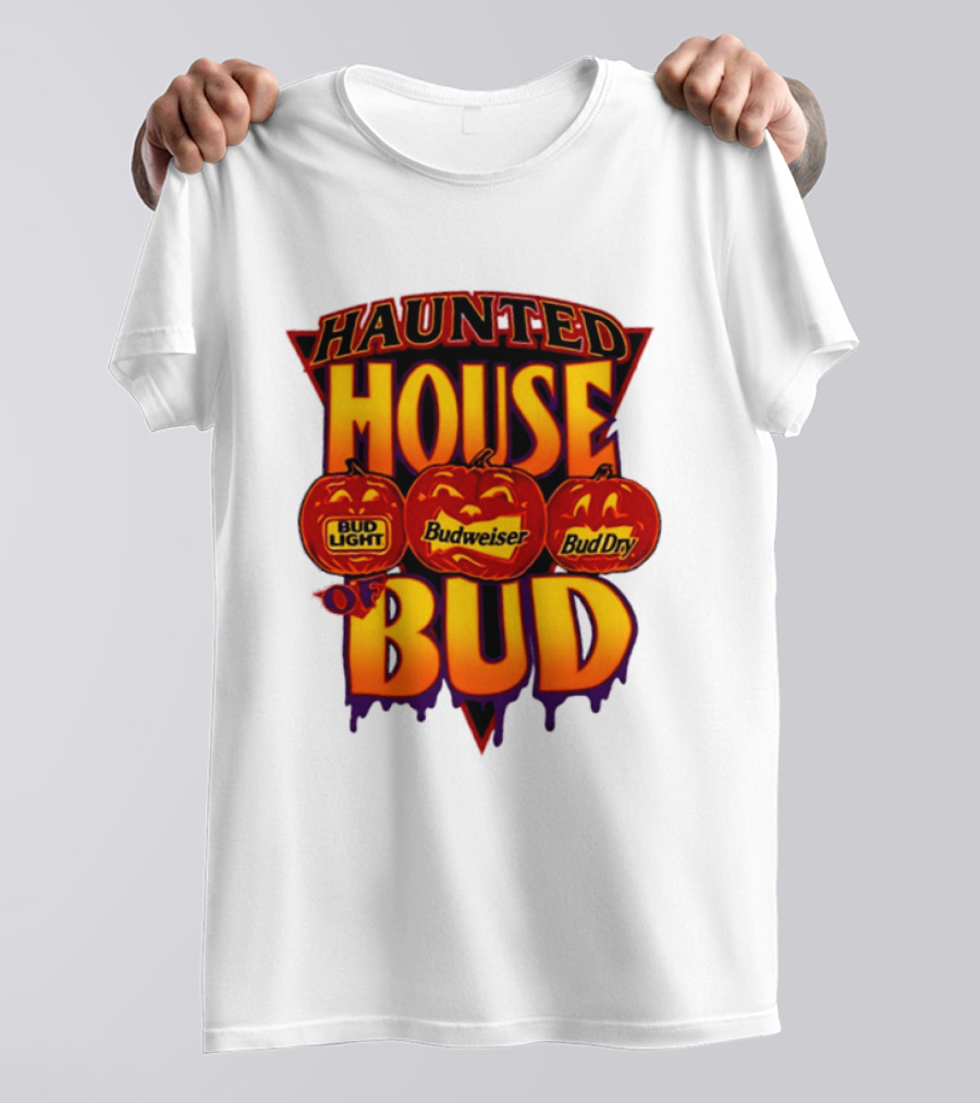 Halloween Haunted House Of Bud Budweiser Bud Light Bud Dry Pumpkins T-Shirt
