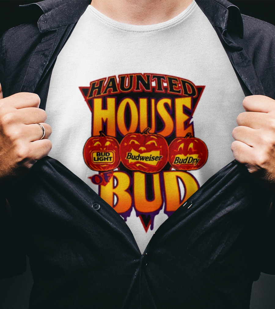 Halloween Haunted House Of Bud Budweiser Bud Light Bud Dry Pumpkins T-Shirt