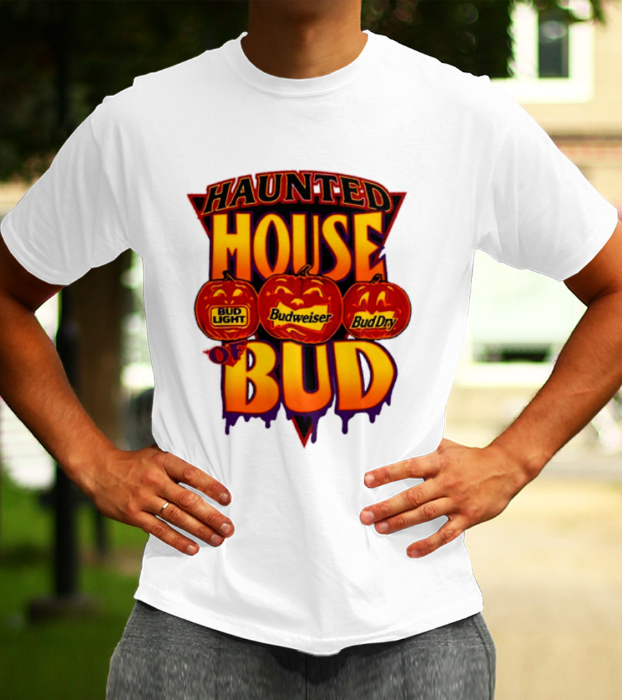 Halloween Haunted House Of Bud Budweiser Bud Light Bud Dry Pumpkins T-Shirt