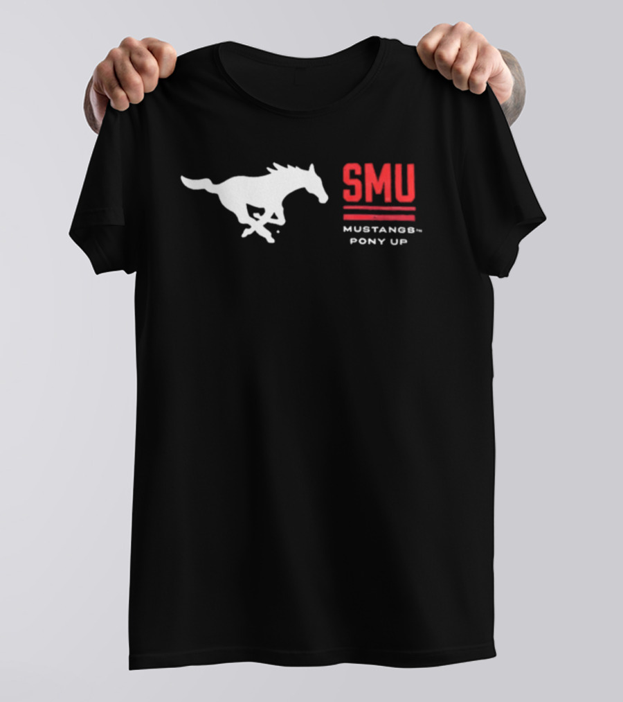 SMU Mustangs Pony Up Coach Rhett Lashlee Running Horse T-Shirt