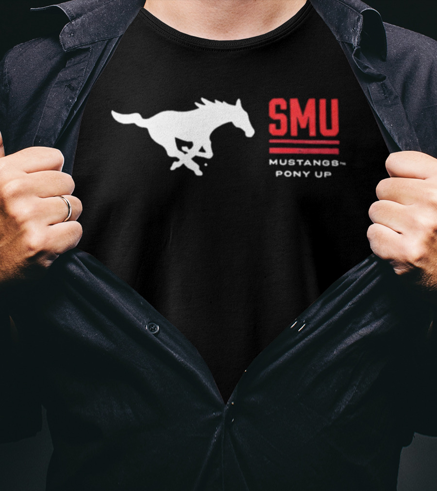 SMU Mustangs Pony Up Coach Rhett Lashlee Running Horse T-Shirt