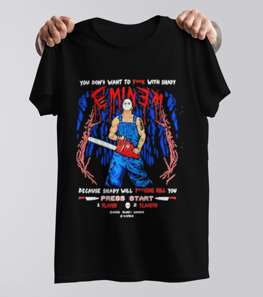 Eminem Chainsaw Gaming Press Start Nerds Collaboration T-Shirt