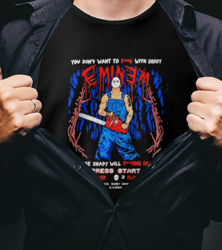 Eminem Chainsaw Gaming Press Start Nerds Collaboration T-Shirt