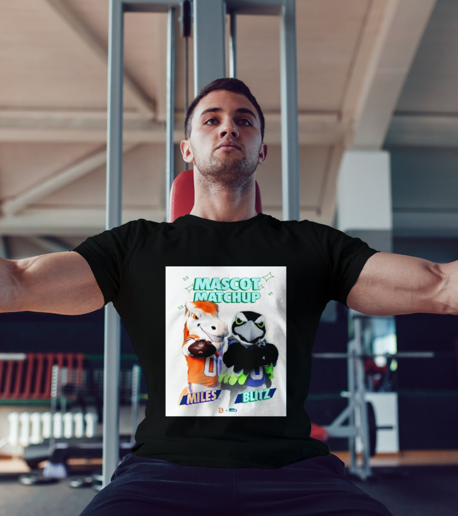 Mascot Matchup Miles Vs Blitz Denver Broncos Seattle Seahawks 2026 T-Shirt
