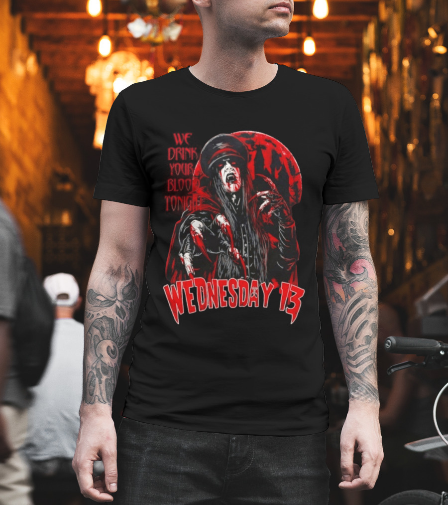 We Drink Your Blood Tonight Wednesday 13 Halloween Vampire Claws Red Moon T-Shirt