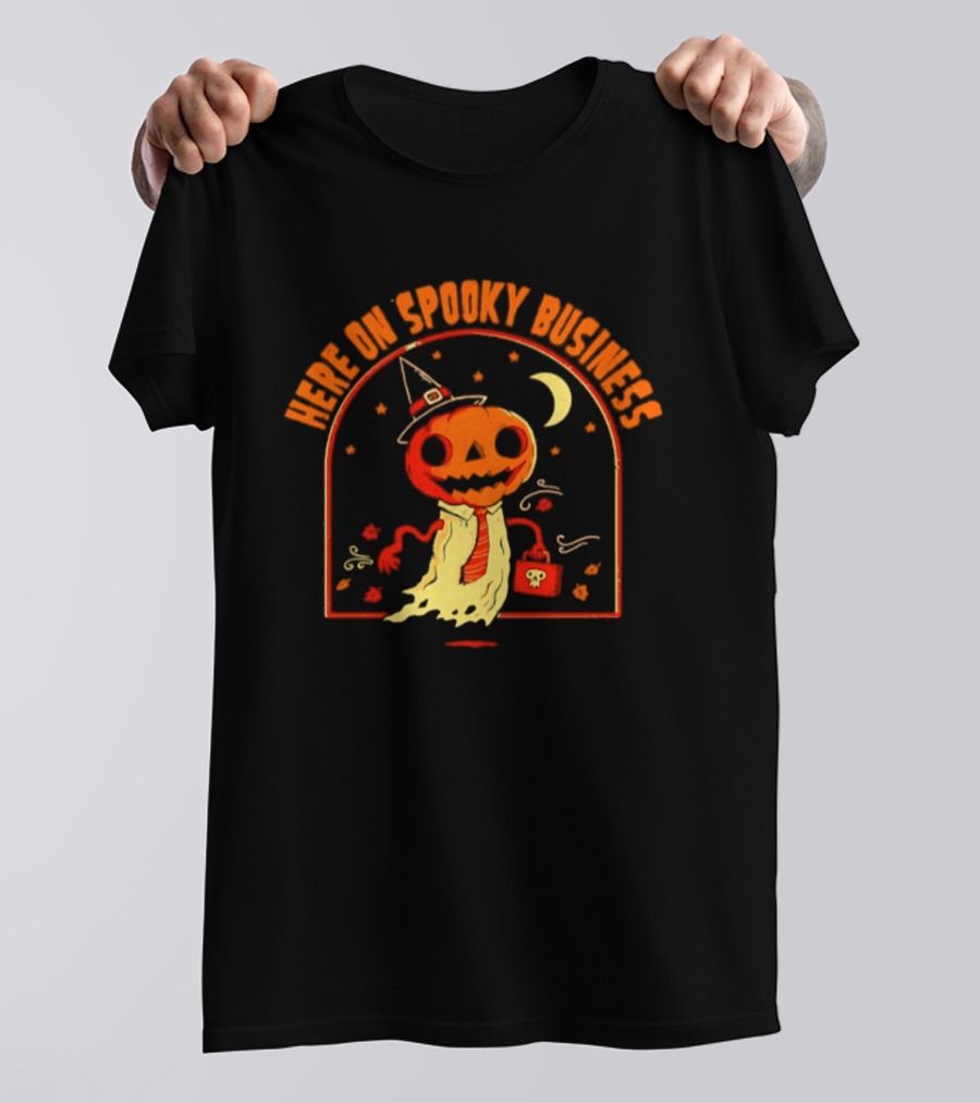 Pumpkin Witch Here On Spooky Business Halloween 2026 Moon Stars T-Shirt