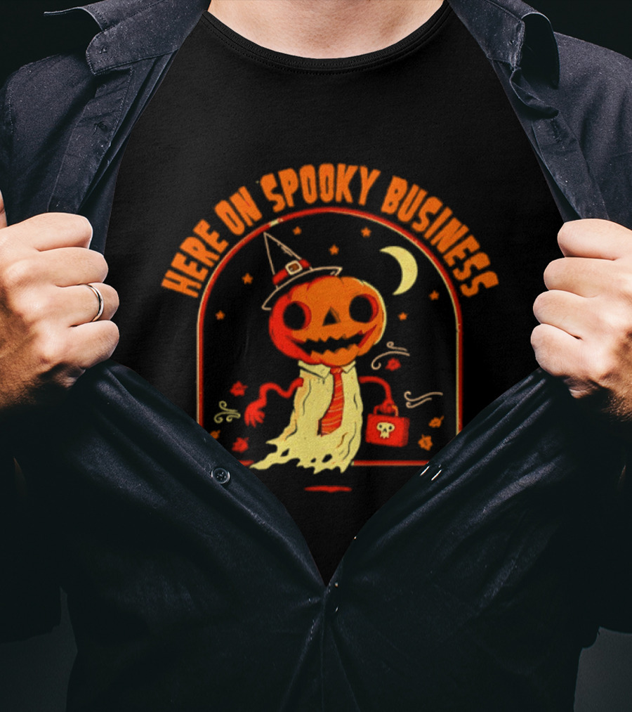 Pumpkin Witch Here On Spooky Business Halloween 2026 Moon Stars T-Shirt