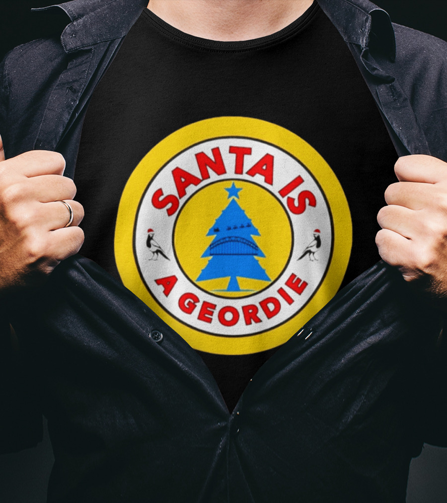 Santa Is A Geordie Christmas Tree Icon With Santa Hats And Bridge T-Shirt