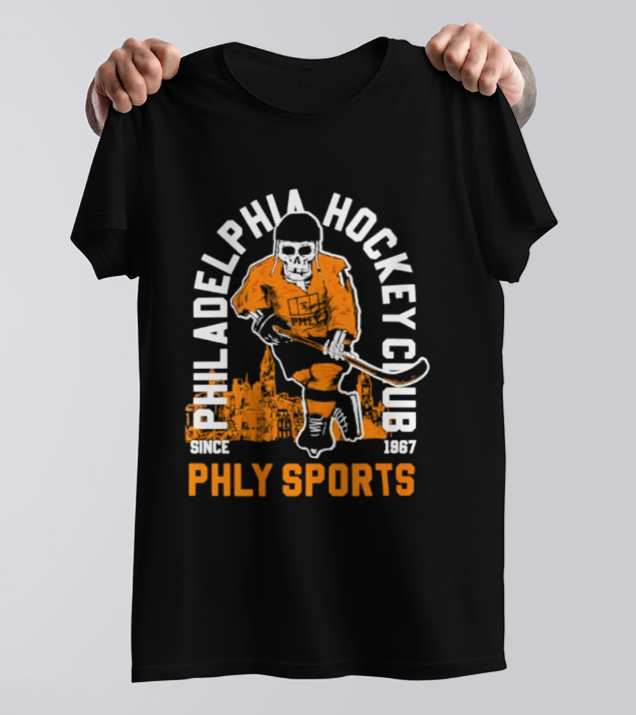 Philadelphia Hockey Club Skeleton Since 1967 Phly Sports Skyline T-Shirt