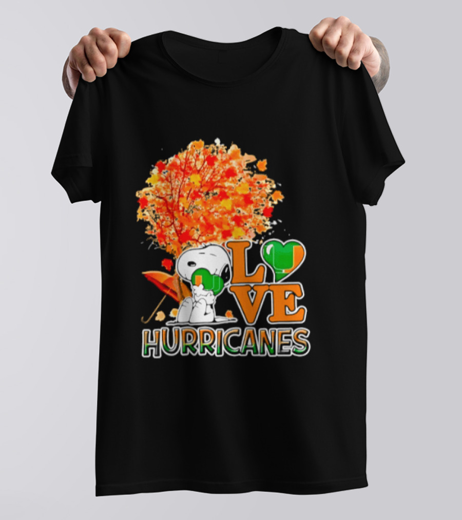 Snoopy X Miami Hurricanes NCAA Football Love Thanksgiving 2026 Autumn Tree T-Shirt