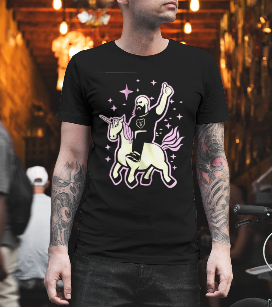Mythic Unicorn Wrangler Bearded Man Riding Magic T-Shirt
