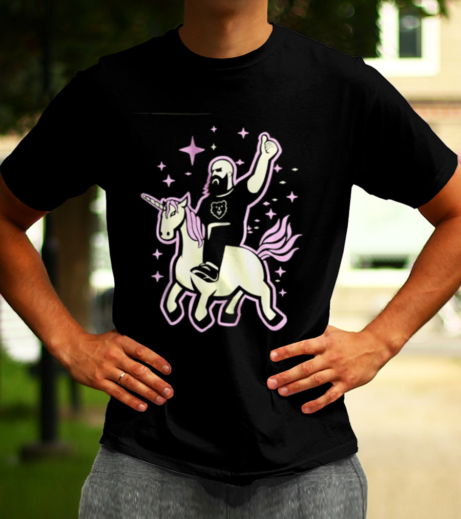 Mythic Unicorn Wrangler Bearded Man Riding Magic T-Shirt
