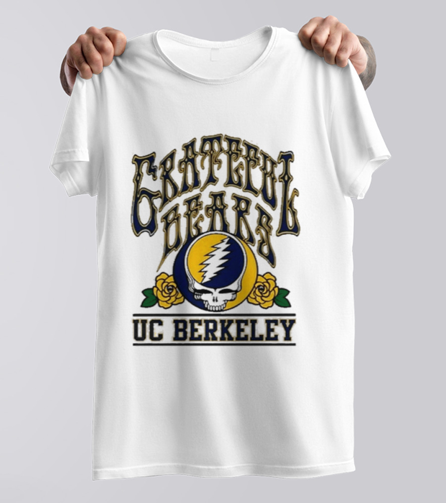 Grateful Bears Skull And Lightning Bolt Roses UC Berkeley T-Shirt