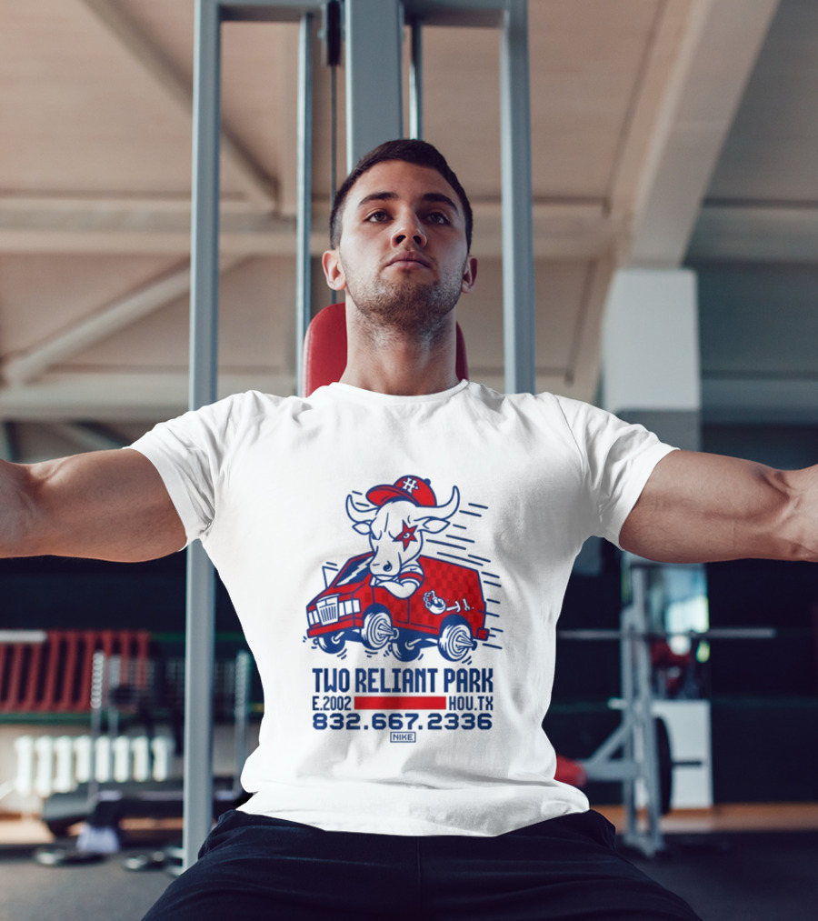 Houston Texans Two Reliant Park Bull And Red Truck E 2012 MOU.TX 832.667.2336 T-Shirt